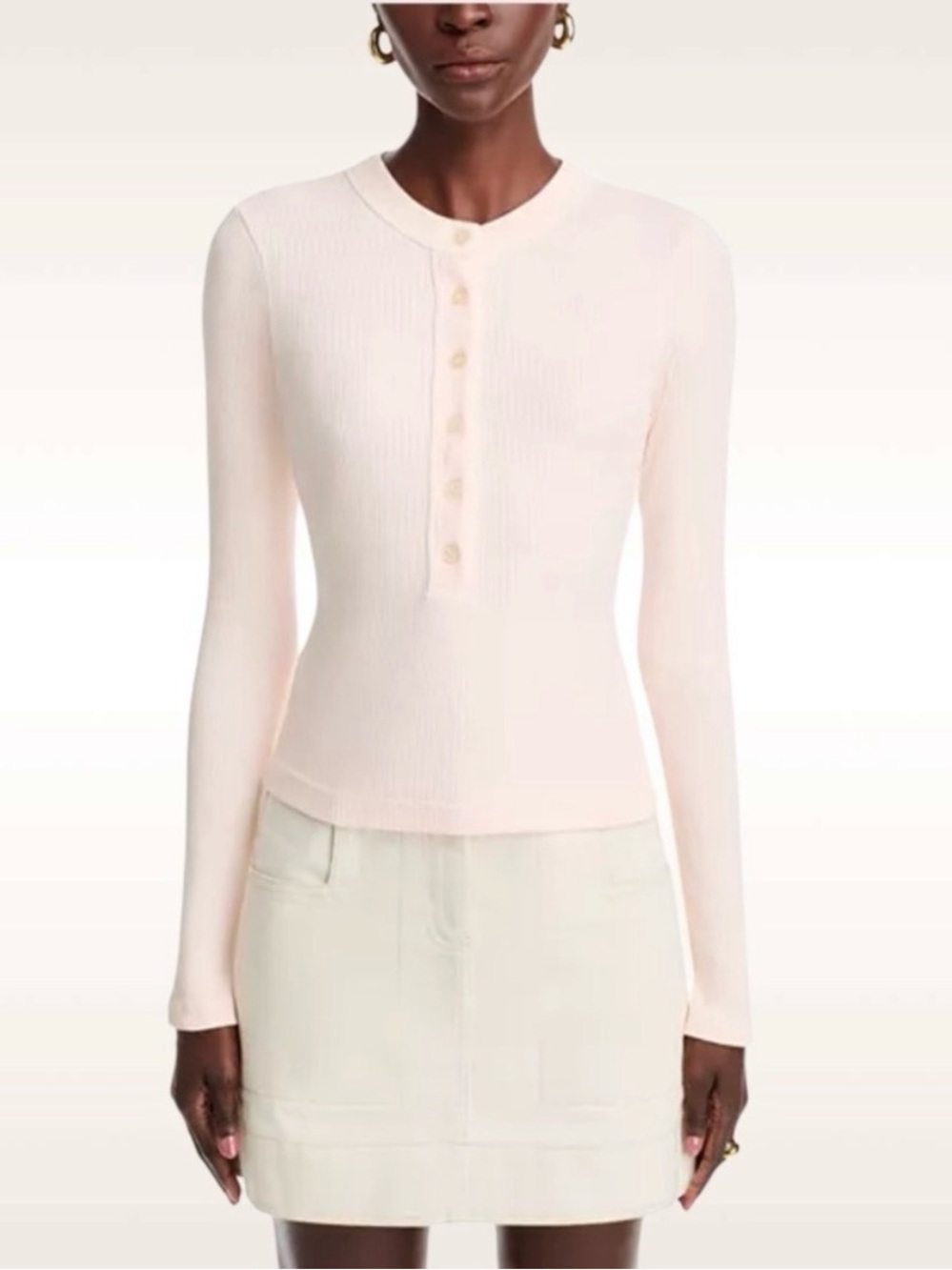 Citizens of Humanity Varra Long Sleeve Henley Top Light Pink Size Medium